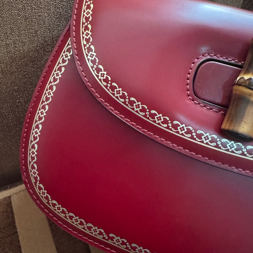 Gucci Bamboo Handle Red Box Leather Special Edition Handbag size M - Picture 5 of 16